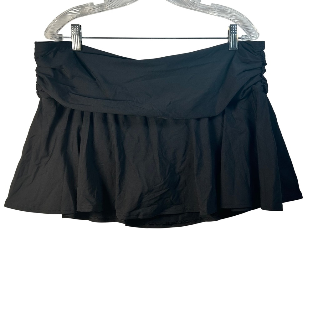 Lands End Black Ruched Draped Swim Skirt Bottom with Built-in Brief Womens 18